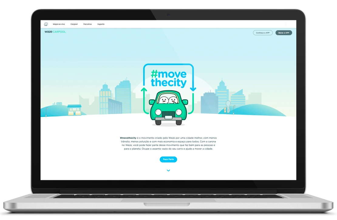 Reprodução página promocional do movimento #movethecity | Waze Carpool Brasil
